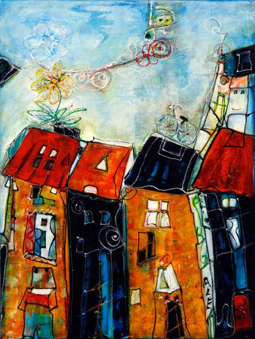 Blomst og cykel på taget