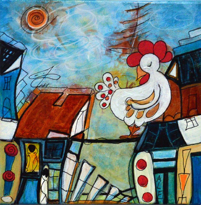 Høne alene i baggården