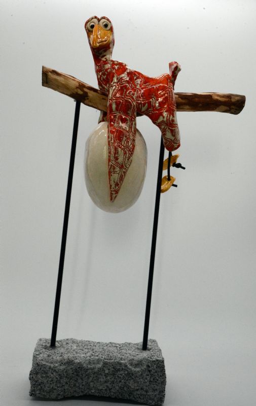 Hængende fugl med æg - i stativ 