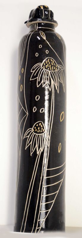 Høj sort krukke med låg