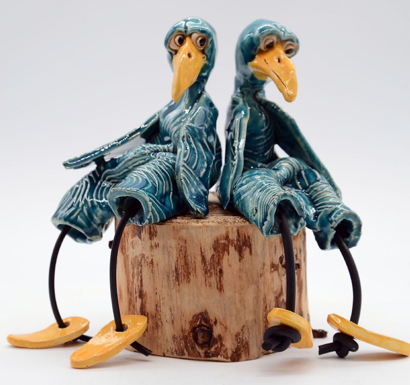 2 Fugle på rund træklods