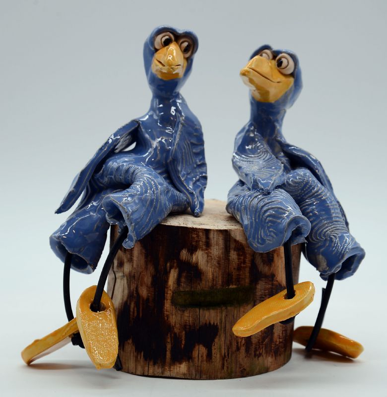 2 Fugle på rund træklods