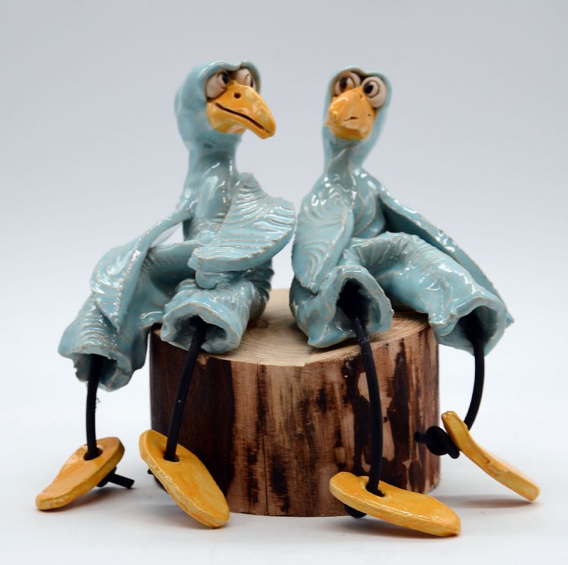 2 Fugle på rund træklods