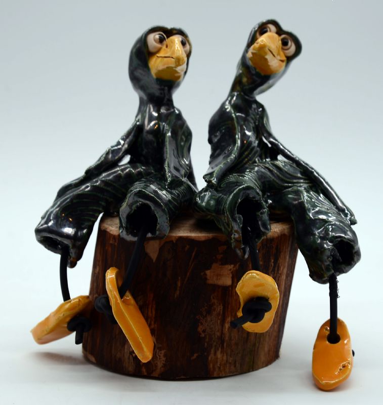 2 Fugle på rund træklods