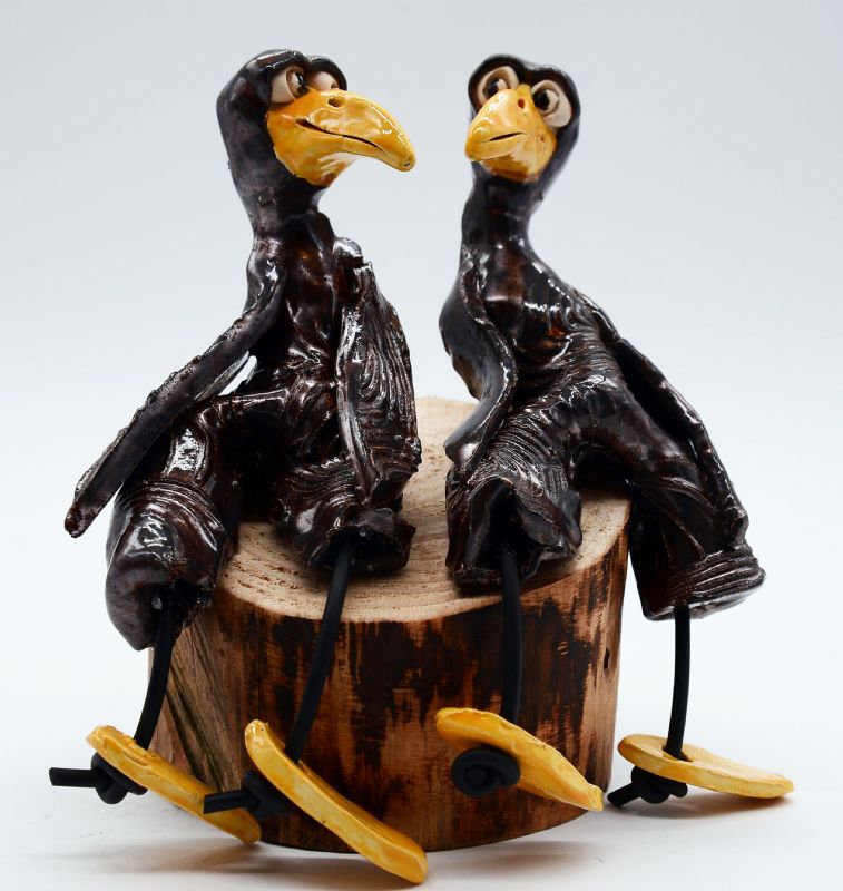2 Fugle på rund træklods