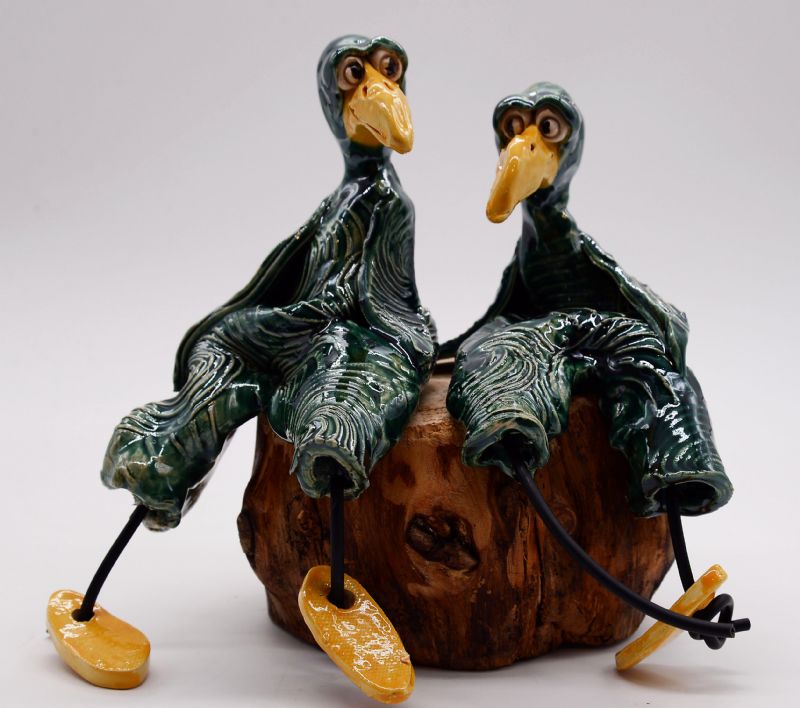 2 Fugle på rund træklods