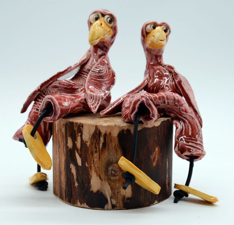 2 Fugle på rund træklods
