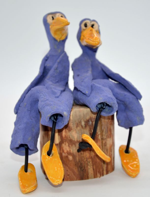 2 Fugle på rund træklods