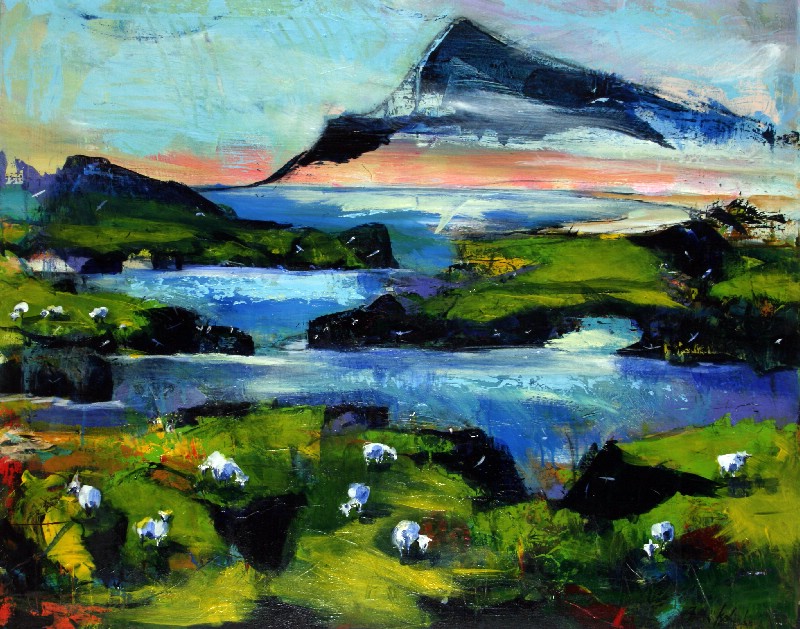 Fåreflokken i rosa lys - Færøerne