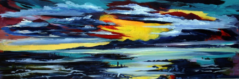 Solnedgang langs kysten - Skotland