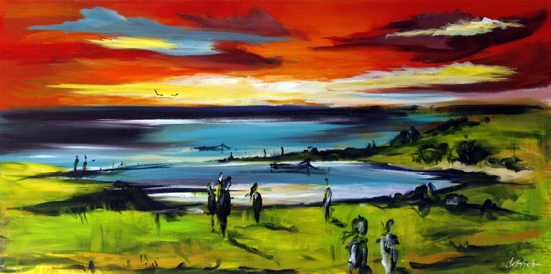 Rød aftenhimmel langs fjorden