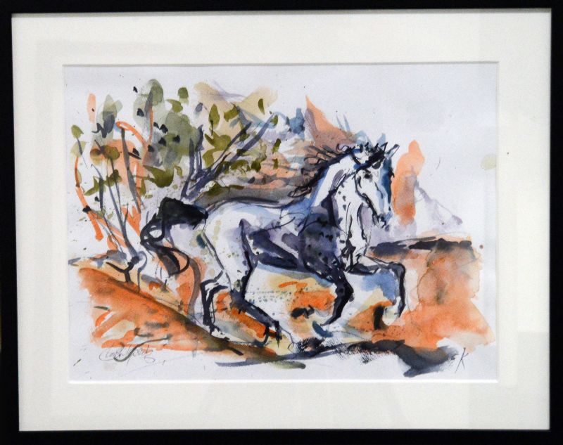 Horses - akvarel, bag glas