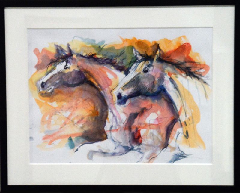 Horses - akvarel, bag glas
