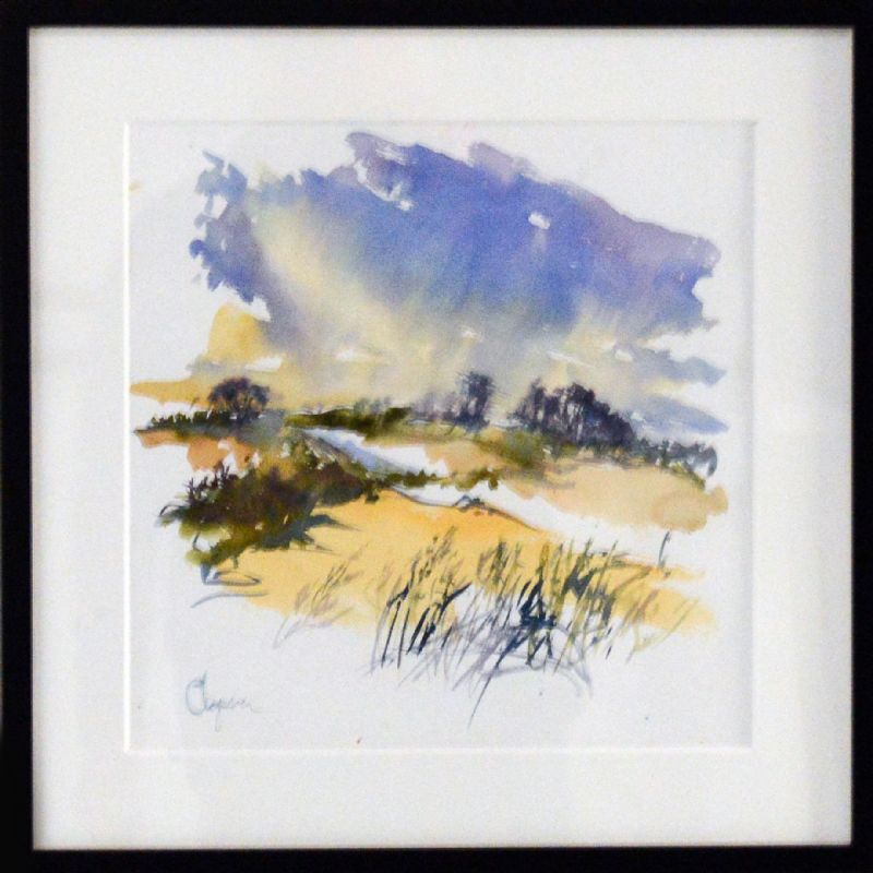 Vestjylland - akvarel, bag glas