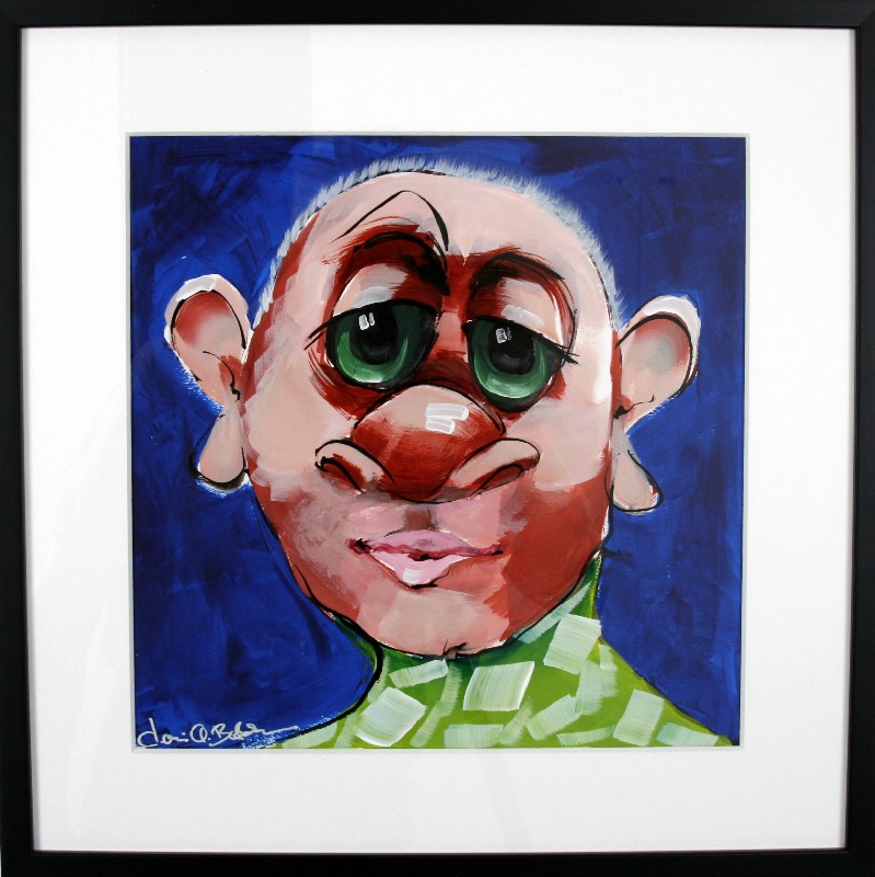 Kunstværk malet på papir med passepartout bag glas