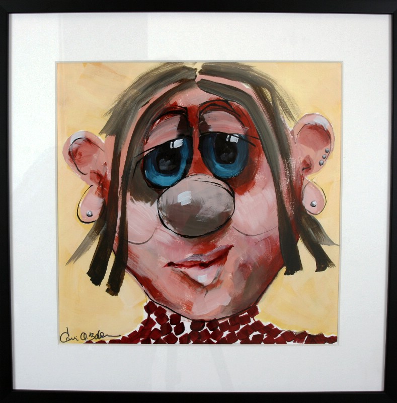 Kunstværk malet på papir med passepartout bag glas