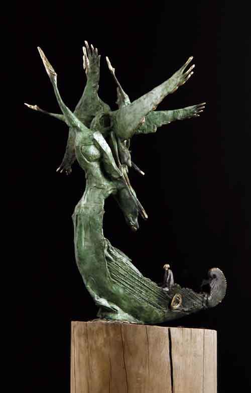 Ship - With Birds flying - On Wood 90 cm.