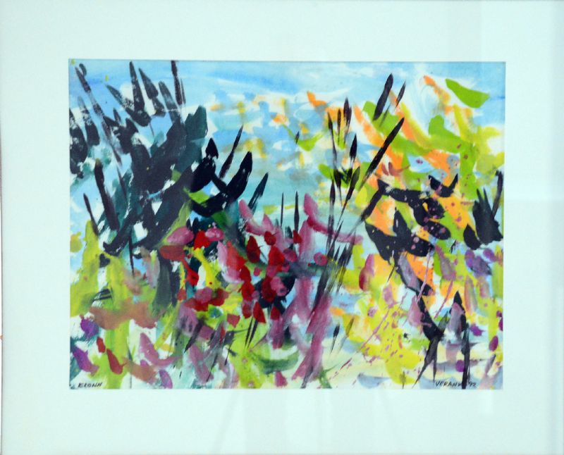 Akvarel bag glas med passepartout