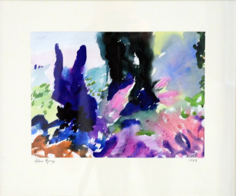 Akvarel bag glas med passepartout