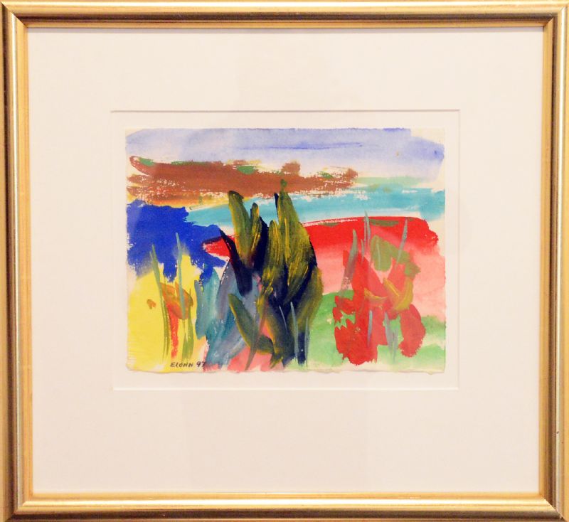 Akvarel bag glas med passepartout