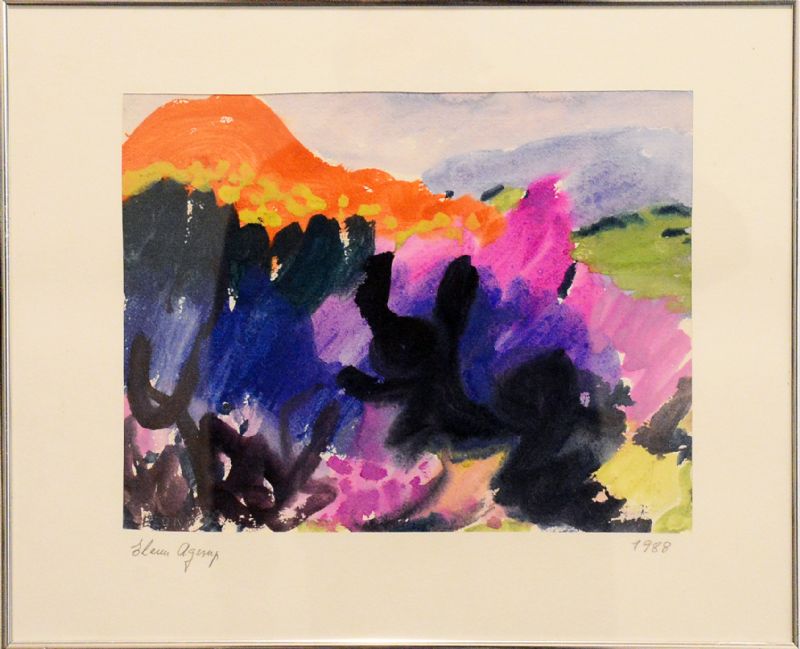 Akvarel bag glas med passepartout