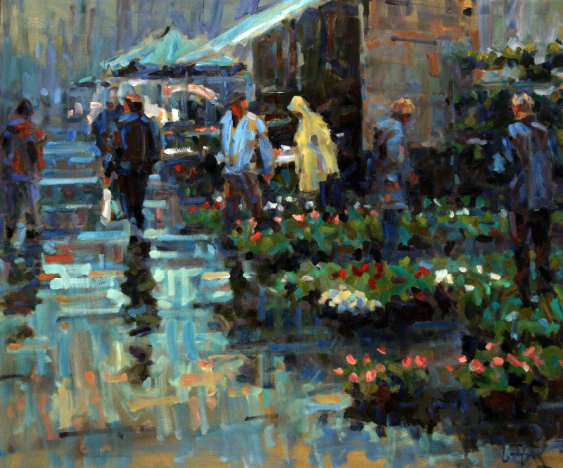 Blomstermarked i regn