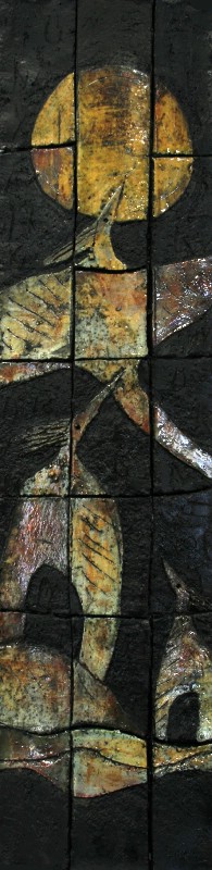 Keramisk relief - Fugle flyver i flok