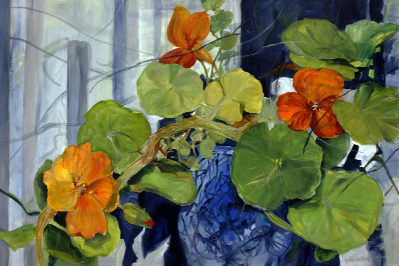 Nasturtium med blå vase