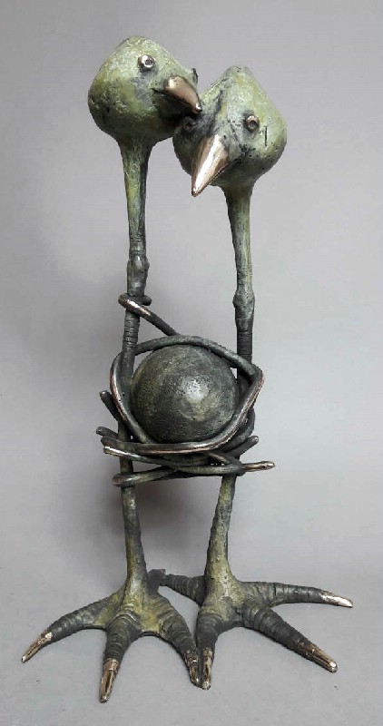 Birds With Nest - bronzeskulptur