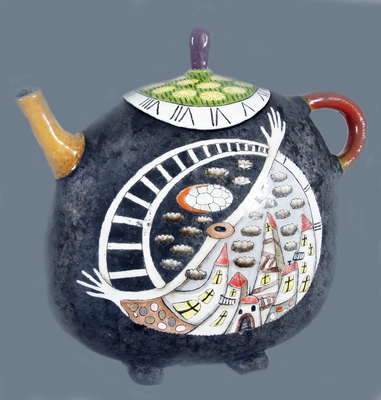 Teapot With Clock  - Rakubrændt keramik