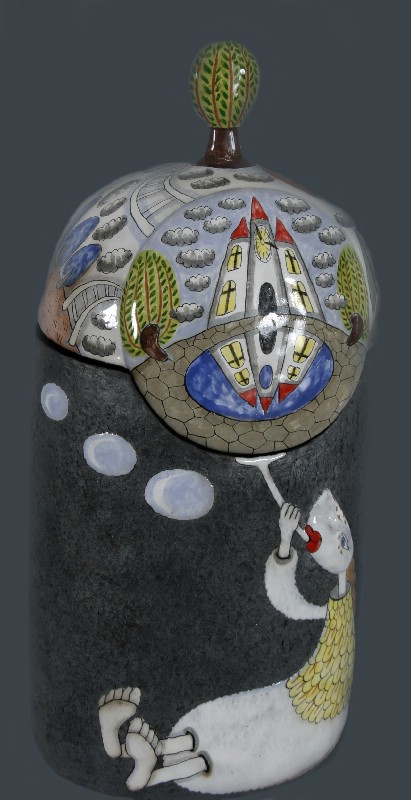 Big Box With The Tree  - Rakubrændt keramik