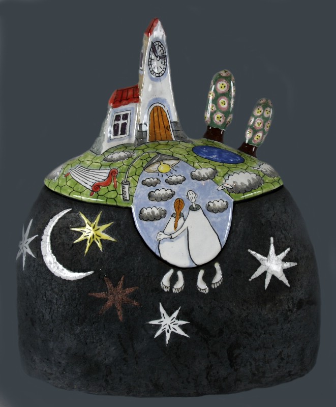 Round Box With Church And Trees