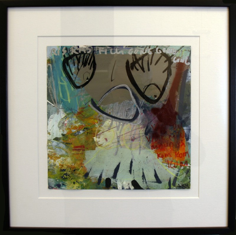 Abstraktion - Malet på papir, bag glas