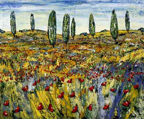 Landskab med cypresser