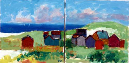 Huse ved Vesterhavet 2 stk. 30x30 cm.