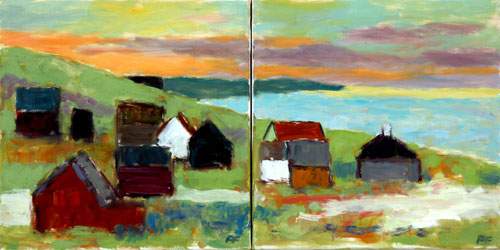 Huse ved Vesterhavet 2 stk. 30x30 cm.