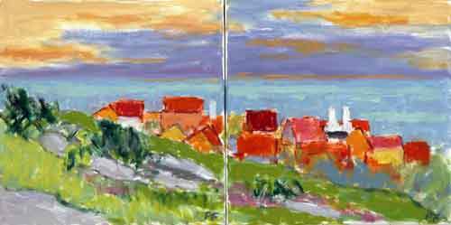 Aften ved Gudhjem - 2 stk 30x30 cm