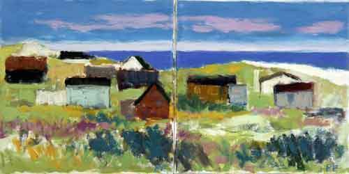 Huse ved Vesterhavet 2 30x30 cm. - Sælges samlet.