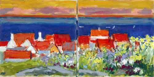 Aften ved Gudhjem - Bornholm - 2 30x30 cm. - Sælge