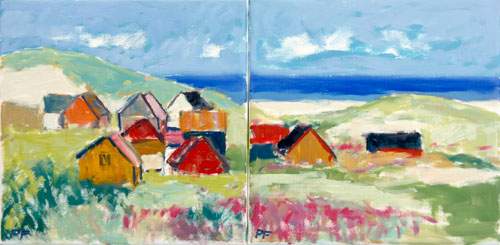 Huse ved Vesterhavet - 2 stk 30x30 cm