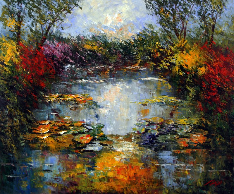 Water And Suns Making The Pond Olive