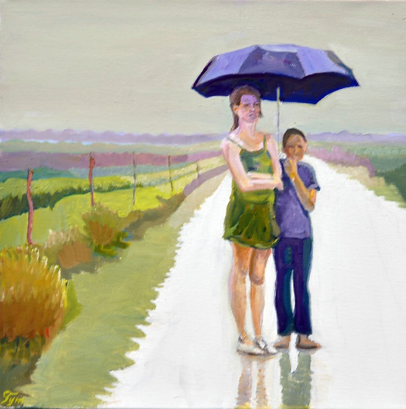 Søskende under paraply