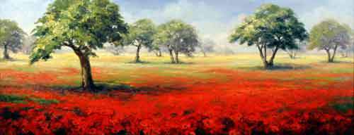 Cork Oaks And Poppy