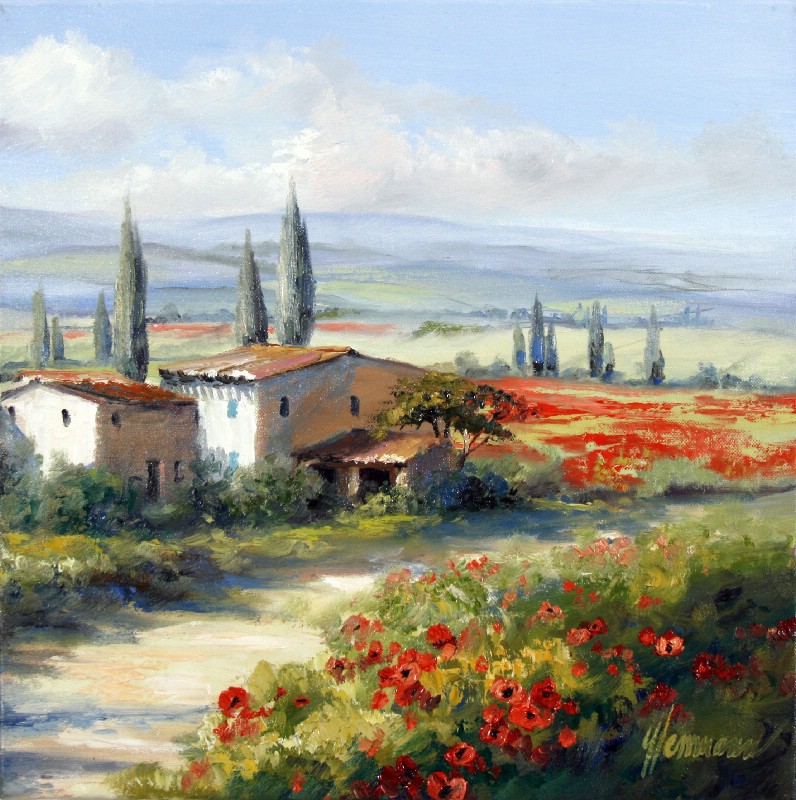Tuscany Landscape With Poppy II