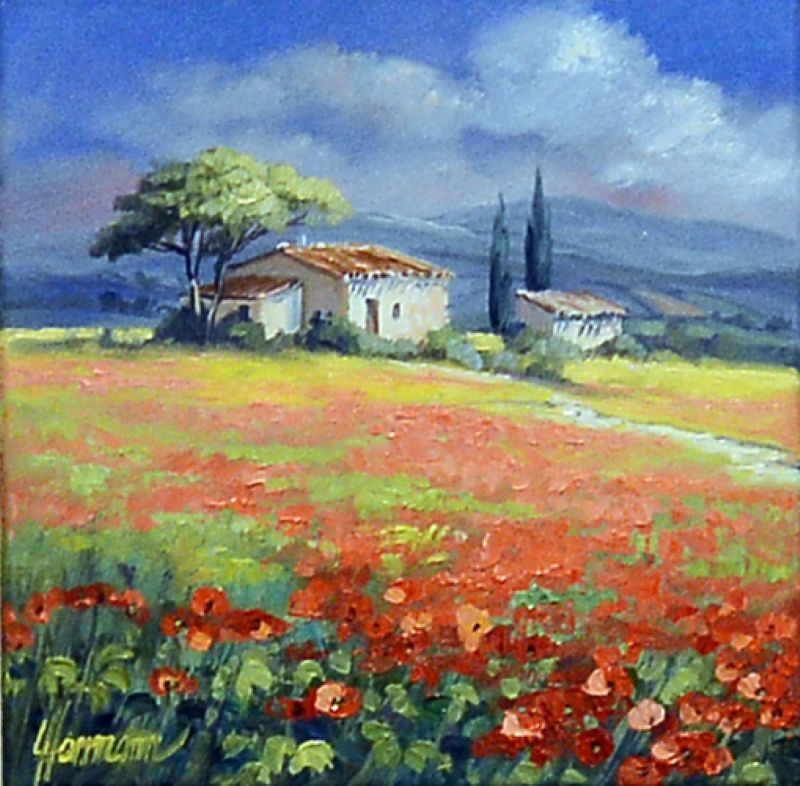 Provence Landscape Withe Poppies I